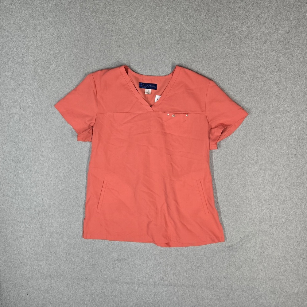 Koi SAPPHIRE Women Scrub Top M Coral 294 Cora Short Sleeve V Neck Stretch Logo